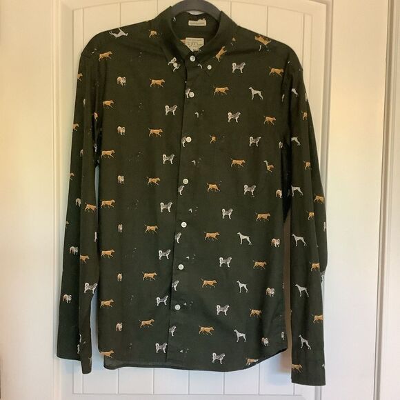 J. Crew Secret Wash Stretch "Dog" Print Button Down Shirt - Picture 1 of 7